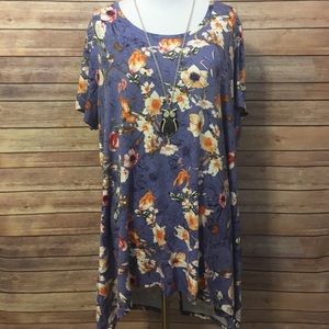 Fleur Bleue Plus Size 2X Purple Floral Split Back